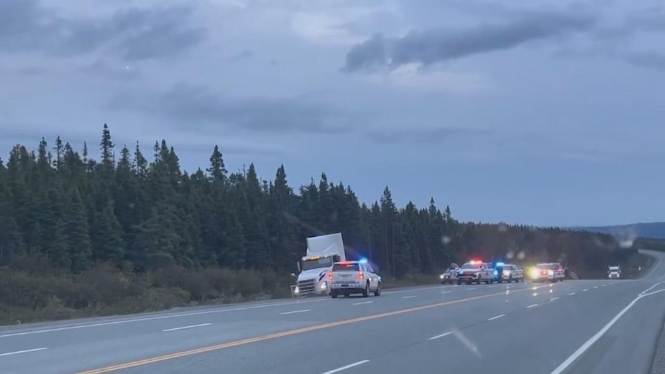 A video from social media shows a white transport truck off the road and pulled over by police after a chase down the Trans Canada Highway. Police have since charged with William Morris of Bishop's Falls with theft of the vehicle and impaired driving.