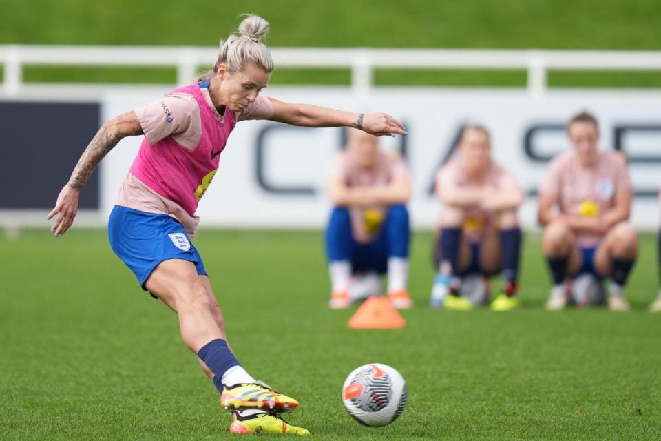 Rachel Daly fires in a shot during an England training session <i>(Image: PA)</i>