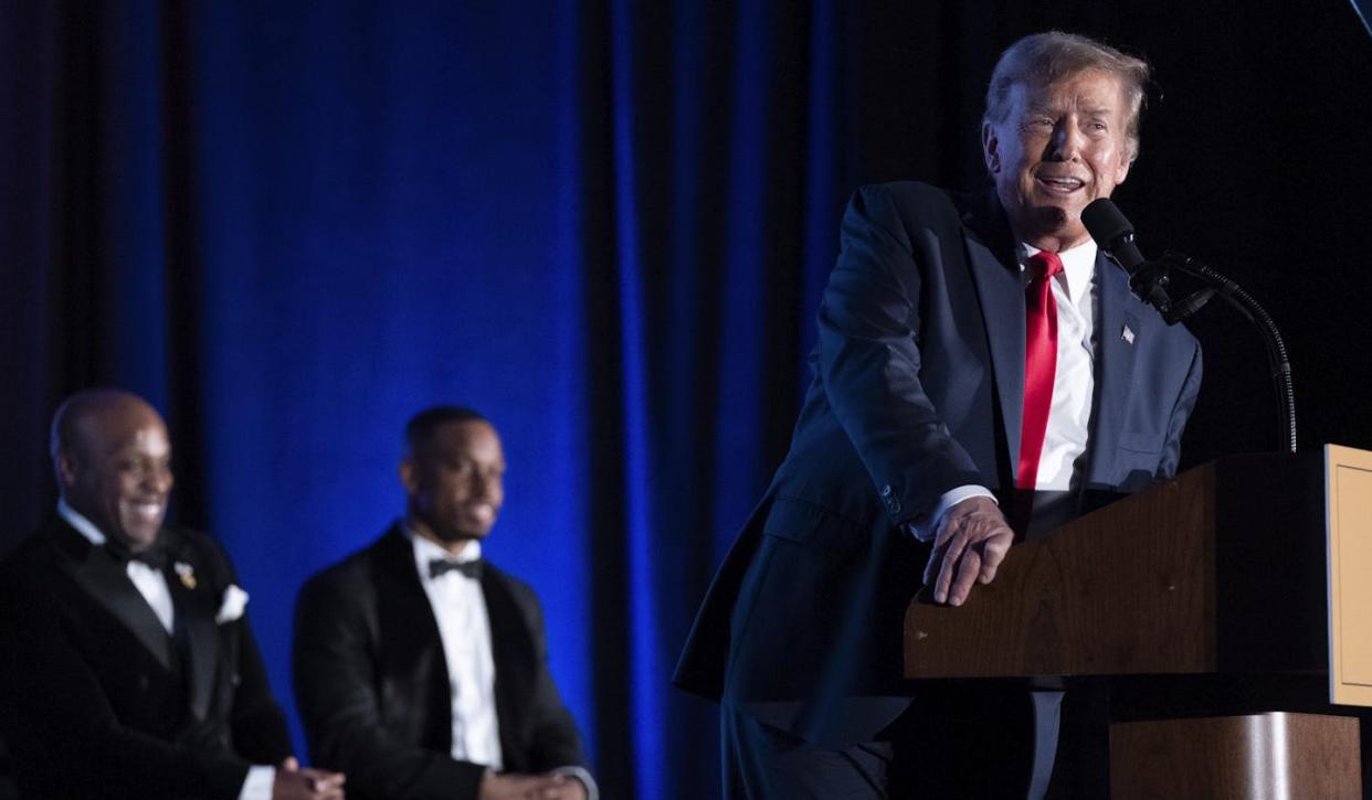 Donald Trump speaks at the Black Conservative Federation Gala on Feb. 23, 2024. <a href="https://www.gettyimages.com/detail/news-photo/former-u-s-president-donald-trump-speaks-during-the-black-news-photo/2026358093?adppopup=true" rel="nofollow noopener" target="_blank" data-ylk="slk:Sean Rayford/Getty Images;elm:context_link;itc:0;sec:content-canvas" class="link ">Sean Rayford/Getty Images</a>