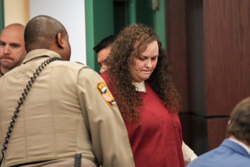 Magen Fieramusca walks into the courtroom before pleading guilty to a charge of murder in Heidi Broussard's death at the Blackwell-Thurman Criminal Justice Center Thursday, Feb. 2, 2023.