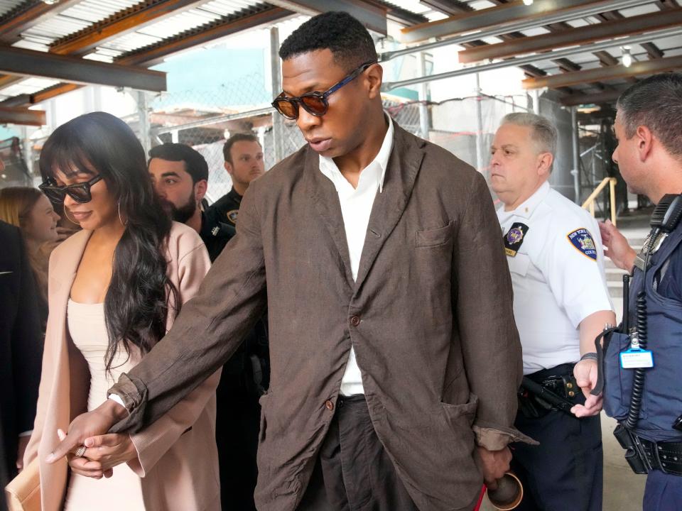 Marvel actor Jonathan Majors leaves Manhattan Criminal Court on June 20, 2023 after a judge sets an August 3 trial date on his misdemeanor domestic assault case involving a previous girlfriend.