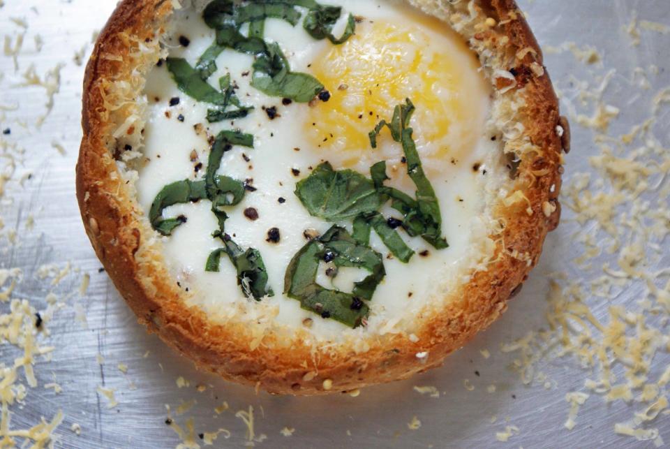 Baked Eggs in Bread Bowls