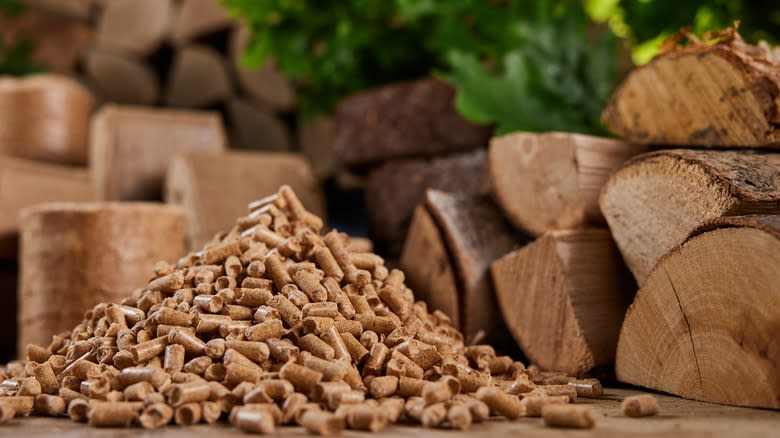 Oak logs, pellets, and briquettes