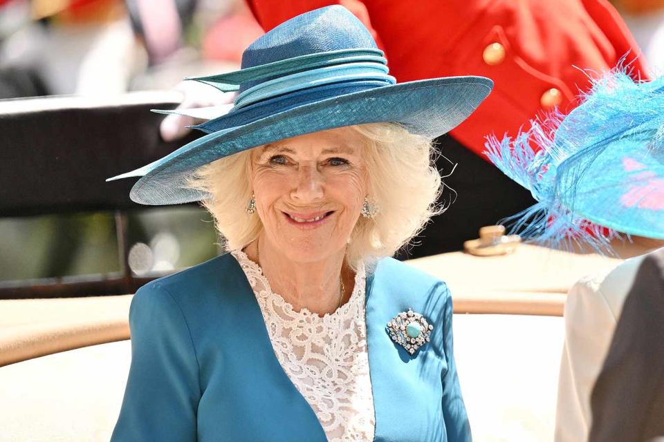 <p>Samir Hussein/WireImage</p> Queen Camilla attends Royal Ascot on June 19, 2024