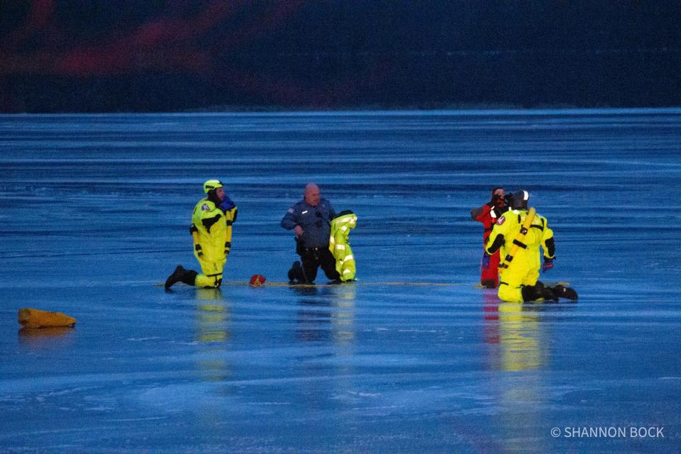 The Netcong police and first responders helped rescue three people who fell through the ice on Lake Musconetcong on Sunday.