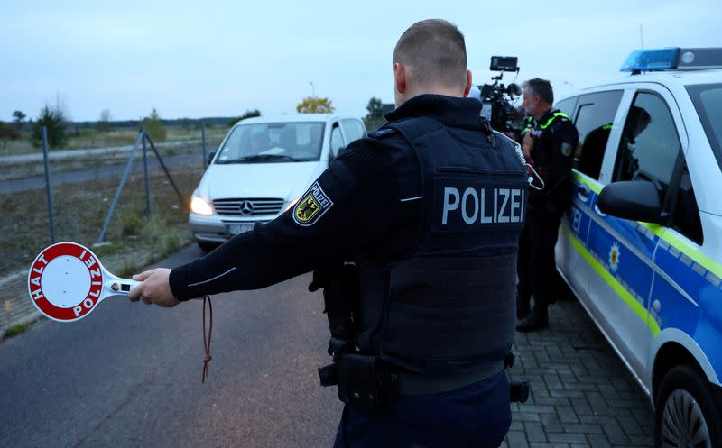 FILE PHOTO: German federal police Bundespolizei officers are pictured during patrol along German-Polish border near Forst