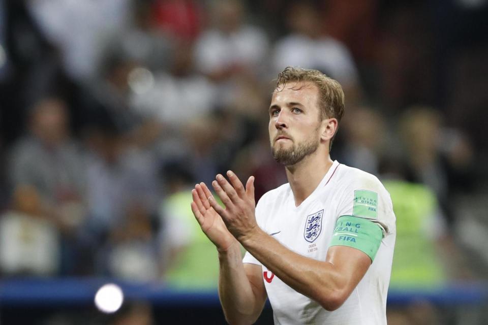England's Harry Kane reacts at the end of the semifinal match between Croatia and England: AP
