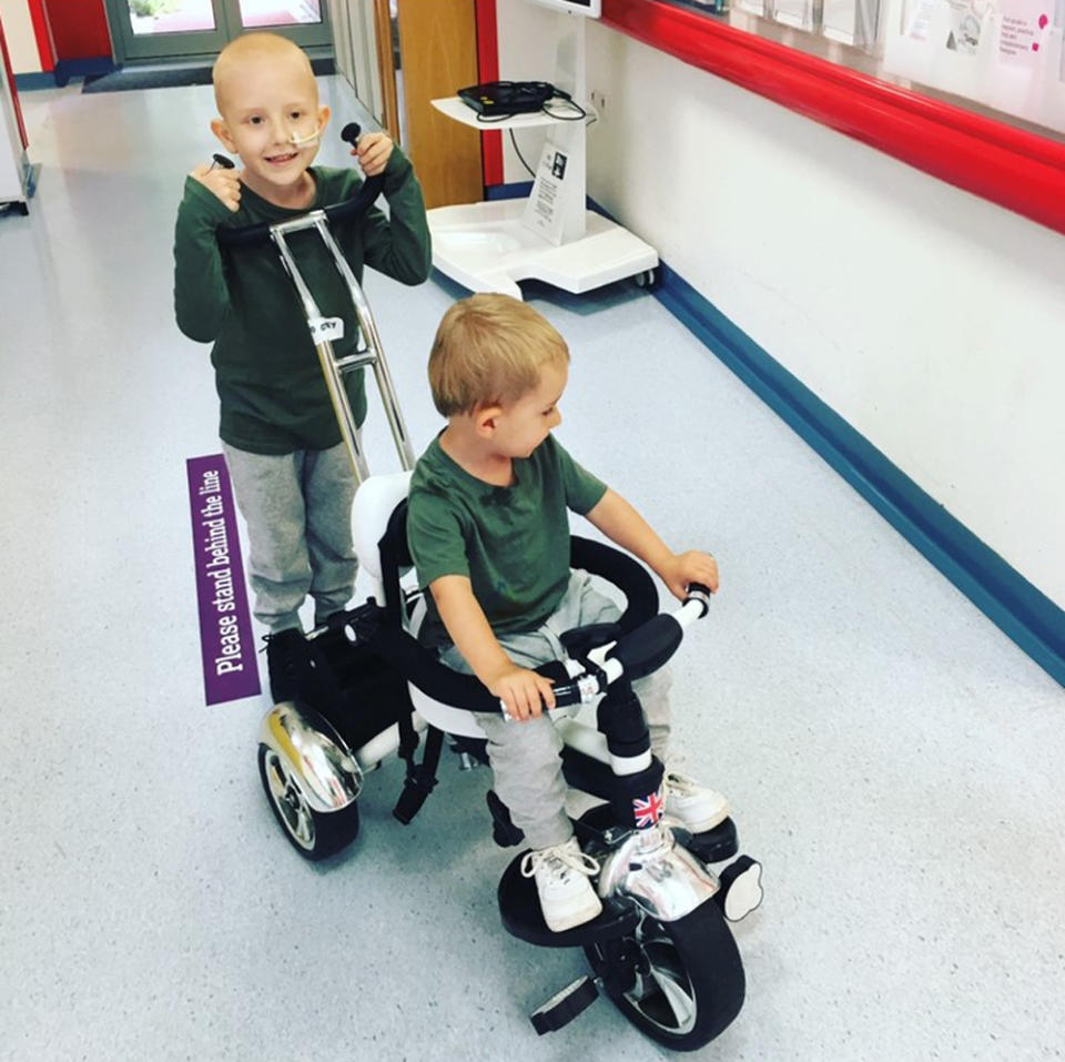 Tommy and his brother, Teddy, at the Royal Marsden Hospital in July 2020. (PA Real Life /Collect)