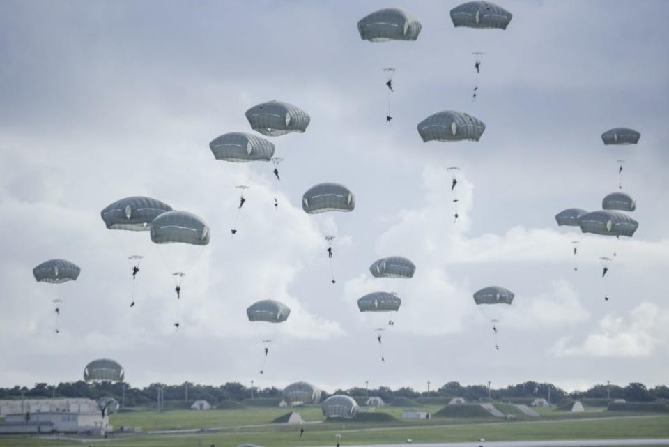 Paratroopers descend on Andersen Air Force Base in Guam