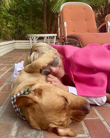 <p>selma Blair/instagram</p> Selma Blair cuddles up with Scout