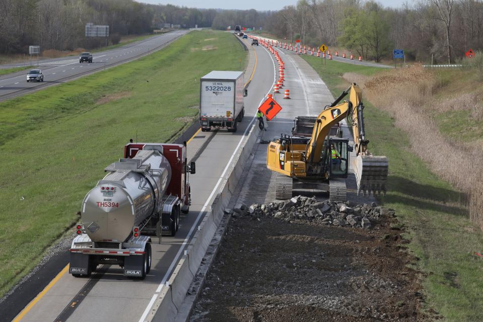 Pavement rehabilitation is shown near Route 390 exit 8 southbound Tuesday, April 30, 2024.