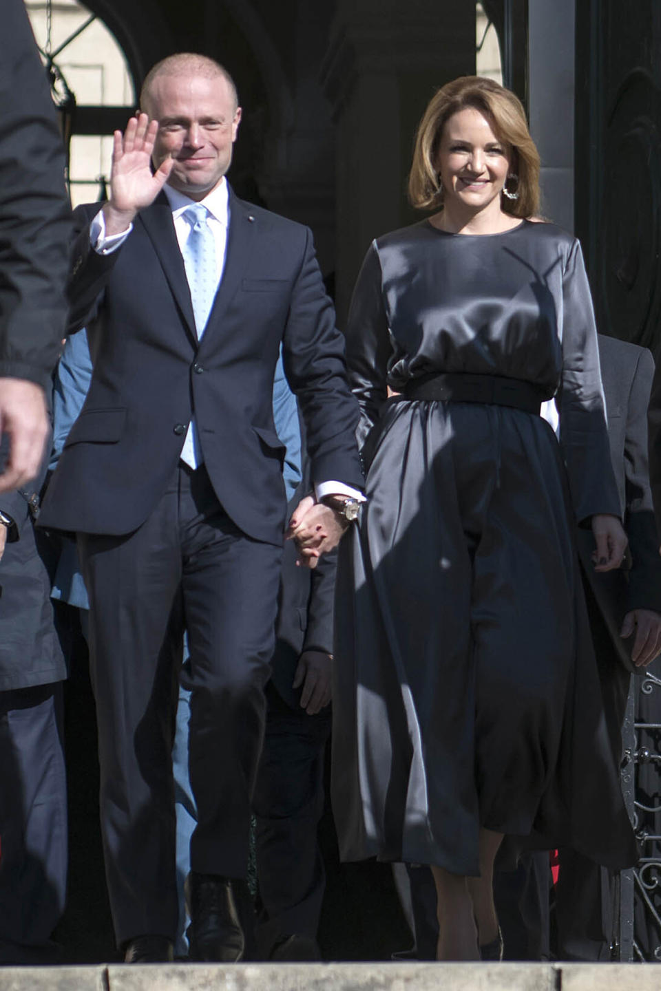 Joseph Muscat leaves his office of Castille for the last time, as he goes to the president with his resignation, in Valletta, Malta, Monday, Jan. 13, 2020. Robert Abela is replacing Muscat as premier after weeks of protests demanding accountability in the investigation of the car bomb slaying of an anti-corruption journalist who targeted his government. (AP Photo/Rene' Rossignaud)