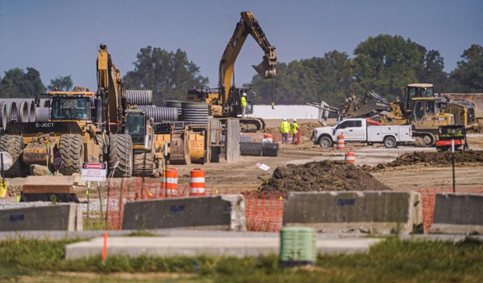 Construction is under way at the new LEAP Innovation and Research District on Wednesday, Sept. 14, 2023, at the intersection of Witt Rd. and Lower Simmons Rd. in Lebanon Ind.