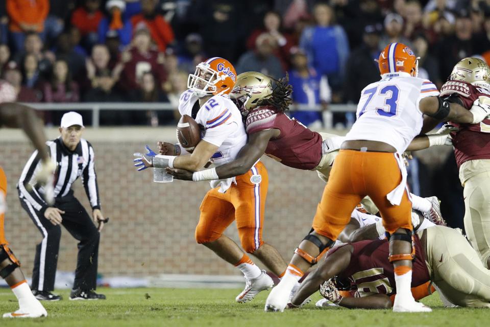 Josh Sweat totaled 4.5 sacks over Florida State’s final three games in 2016. (Photo by Joe Robbins/Getty Images)