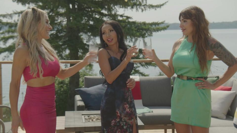 Jami, Kelly, and Barby on “MILF Manor” Season 2. TLC