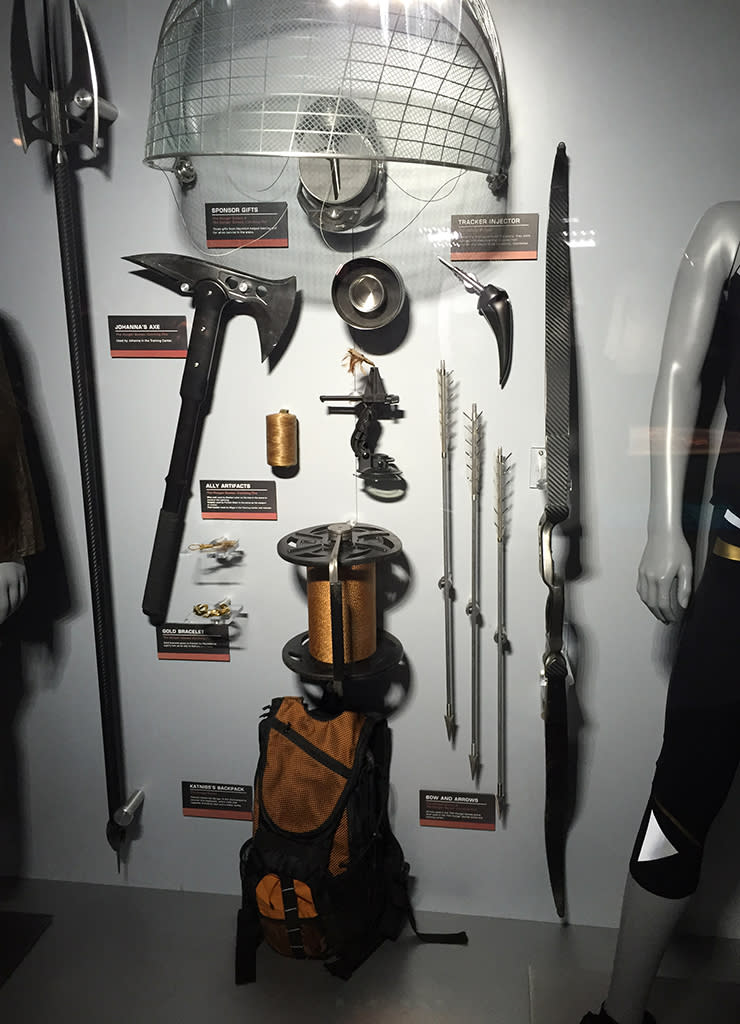 Remember, children were forced to brandish these against one another in the Arena. We’ve got Johanna’s axe, tracker injectors, and a trident, amongst other dangerous items.