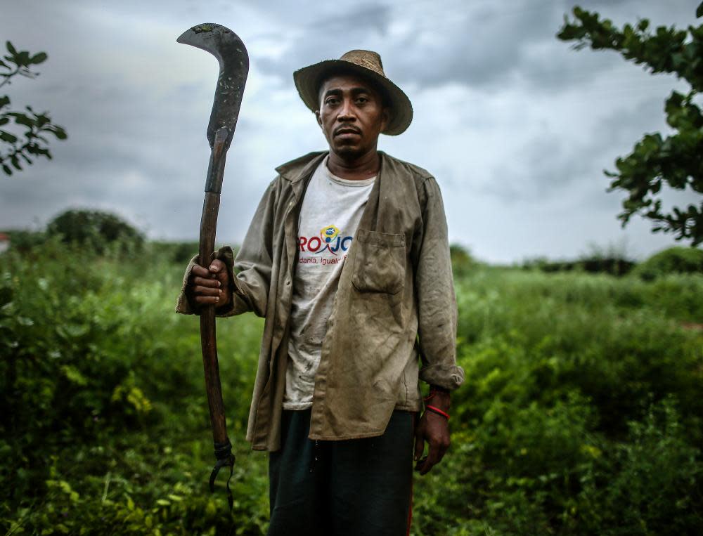 Former slave Francisco Rodrigues dos Santos on the piece of land where he lives and farms in Monsenhor Gil, Piauí state, Brazil