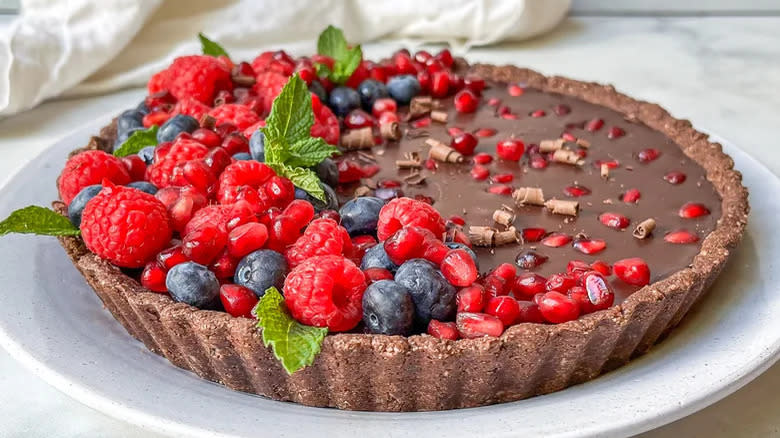 chocolate tart with fruit garnishes