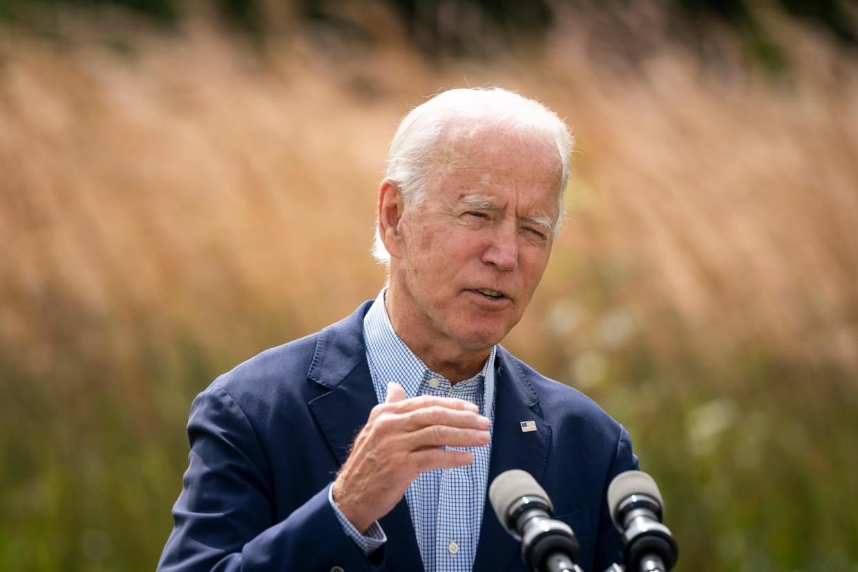 <p>Joe Biden speaks about climate change and the wildfires on the West Coast at the Delaware Museum of Natural History on September 14, 2020 in Wilmington, Delaware.</p> (Getty Images)