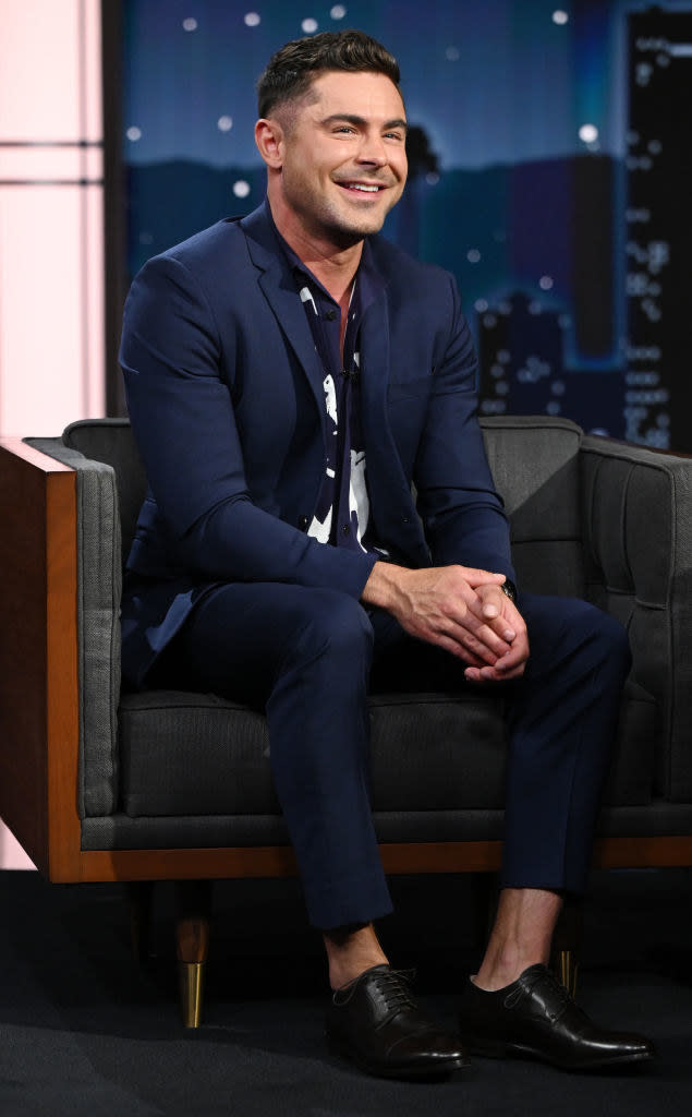 Zac Efron smiles on a talk show