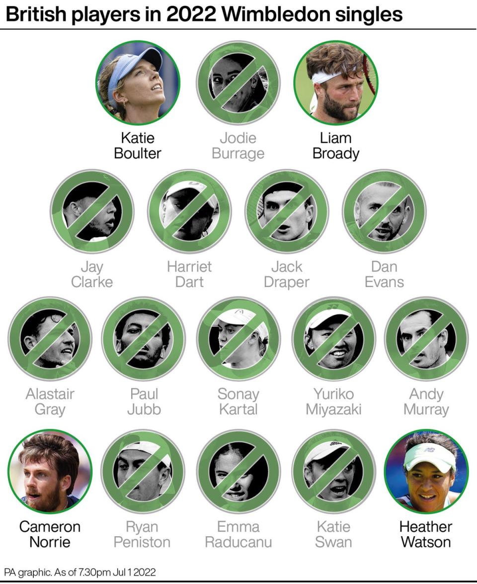 British players in 2022 Wimbledon singles (PA Graphics) (PA Graphics)