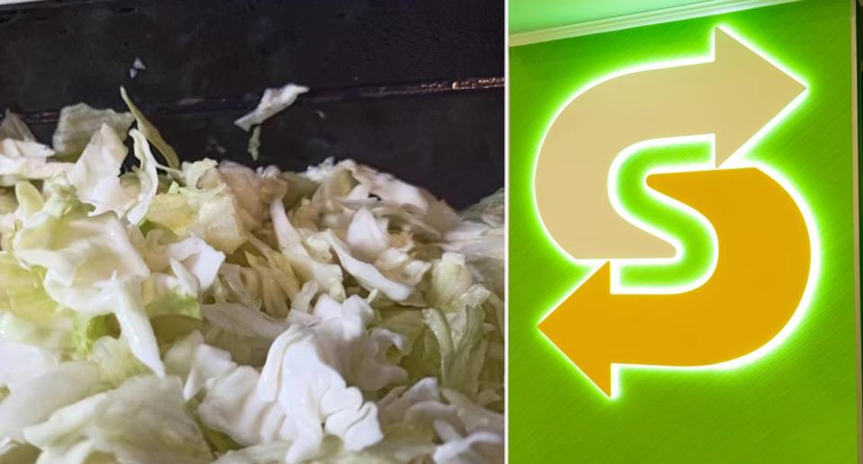 Subway logo; Close-up of lettuce and cabbage mix