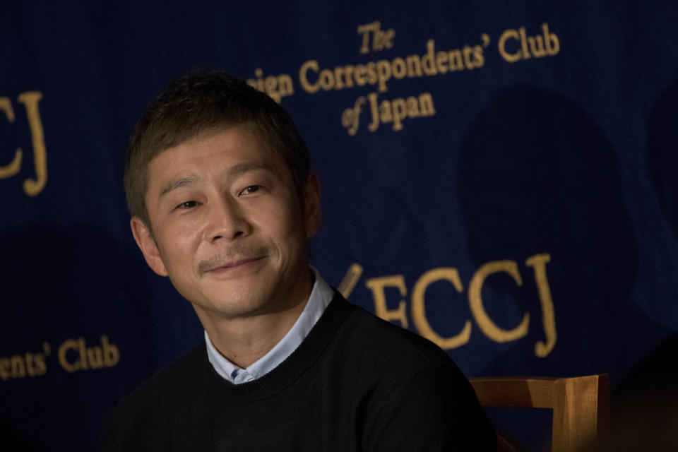 Yusaku Maezawa, entrepreneur and CEO of ZOZOTOWN and SpaceX BFR's first private passenger, speaks during a press conference at the Foreign Correspondents' Club of Japan in Tokyo on October 9, 2018. It was confirmed in September that Maezawa will be the first man to fly around the moon on a SpaceX rocket as early as 2023. (Photo by Alessandro Di Ciommo/NurPhoto via Getty Images)