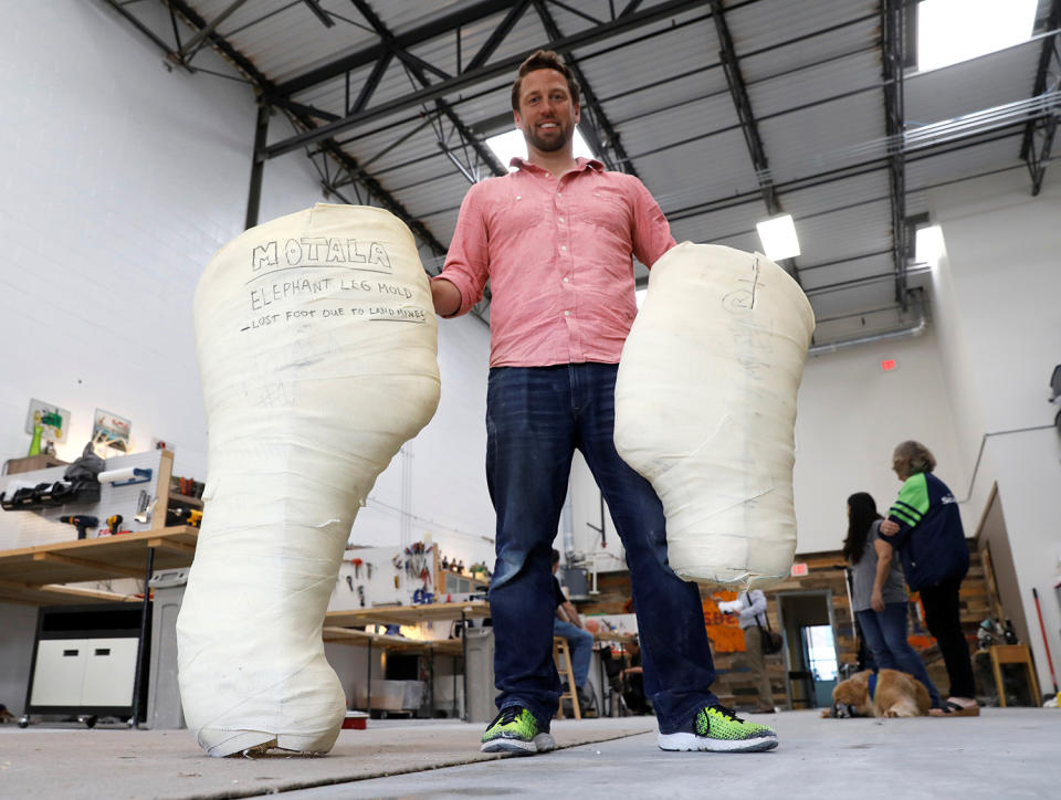 Derrick Campana and prosthetic mold for Thai elephant