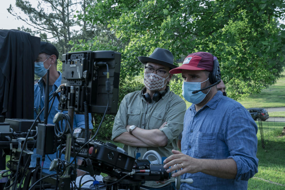 Ozark. (L to R)Cinematographer Shawn Kim, Camera Operator Ari Issler in episode 406 of Ozark. Cr. Steve Dietl/Netflix © 2022