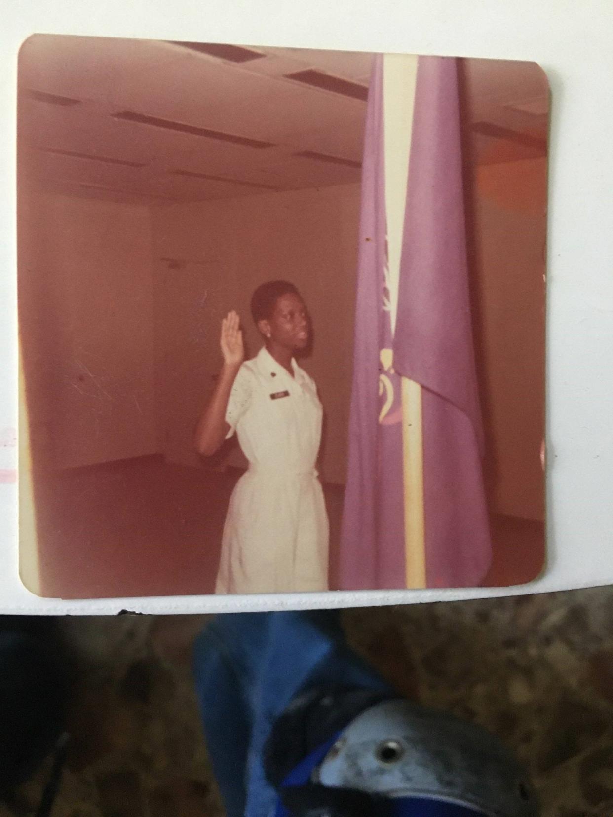 Marian Elder at a military swearing in ceremony in 1984.