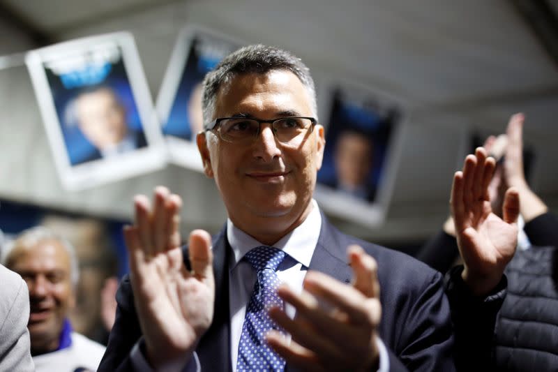 Gideon Saar, a popular Likud party member and a challenger to Israeli Prime Minister Benjamin Netanyahu in Likud party leadership primaries, speaks to supporters in Rishon Lezion, Israel