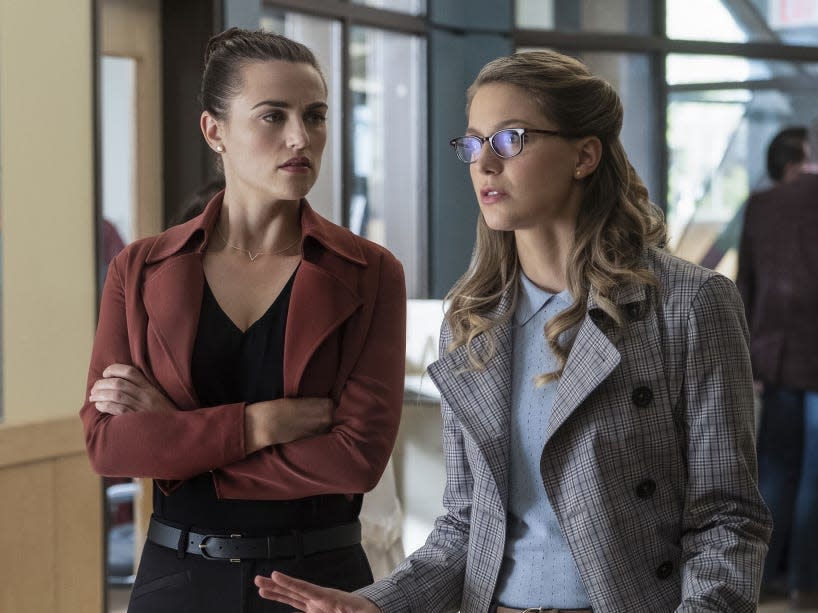 Katie Mcgrath as Lena Luthor and Melisa Benoist as Kara Danvers