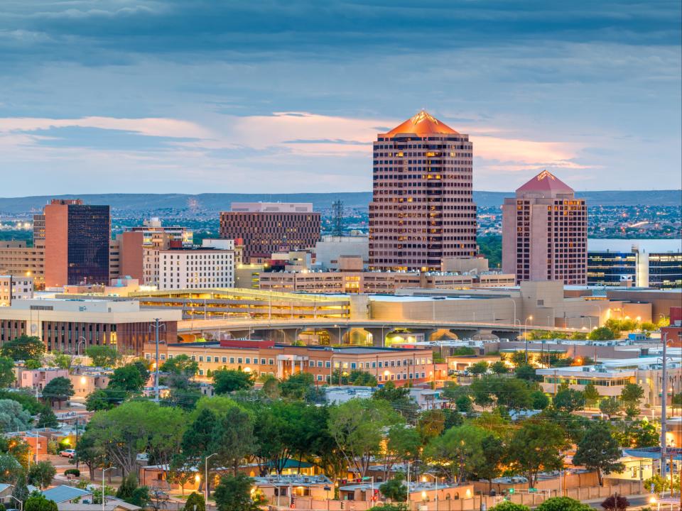 Albuquerque, New Mexico, USA downtown cityscape at twilight.