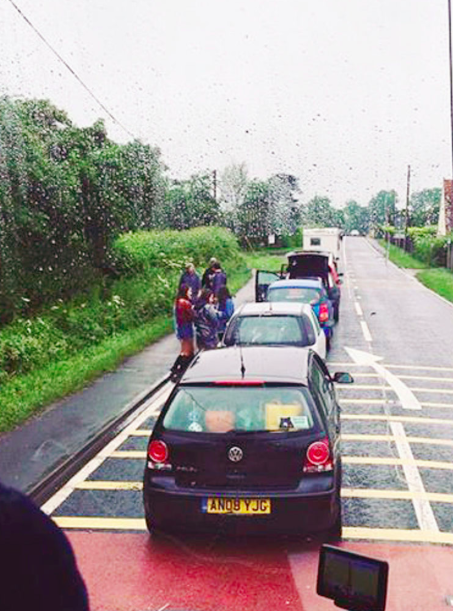 It’s slow going on the way to the festival car park. (PA)