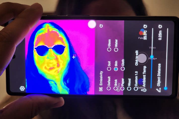Woman's face captured with Infiniray P2Pro infrared thermal imaging camera on a Google Pixel 6a.