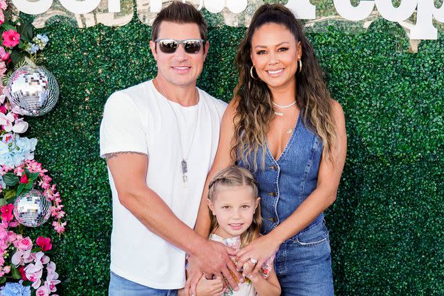 <p>Presley Ann/Getty</p> Nick Lachey, Vanessa Lachey and Brooklyn Lachey