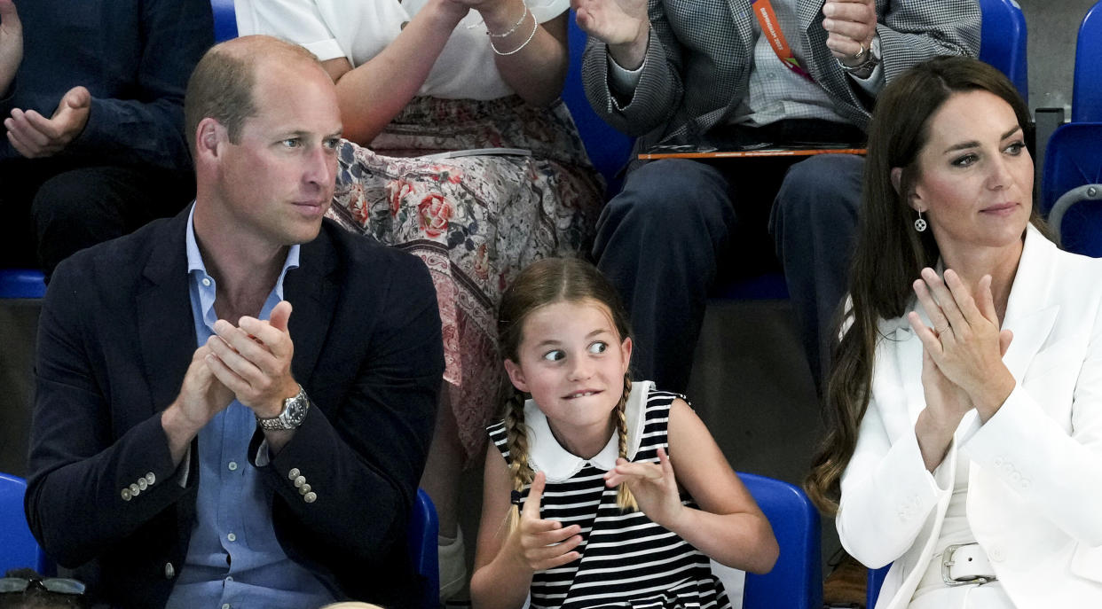 Image: Prince William, Duke of Cambridge, Princess Charlotte of Cambridge and Catherine, Duchess of Cambridge attend the Commonwealth Games in Birmingham on August 2, 2022. (Jacob King / PA Images via Getty Images)