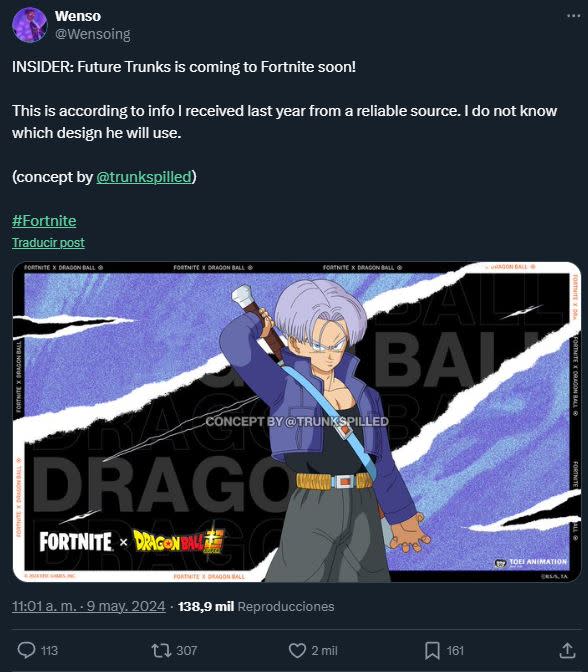 Dicen que Trunks de Dragon Ball Z llegará a Fortnite en una nueva colaboración