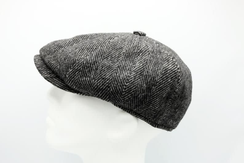 Dark Gray Herringbone Wool 8 Panels Cap