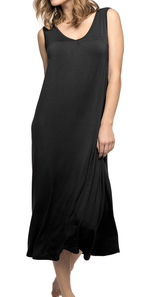 Yala Molly Sleeveless Bamboo Nightgown in Black