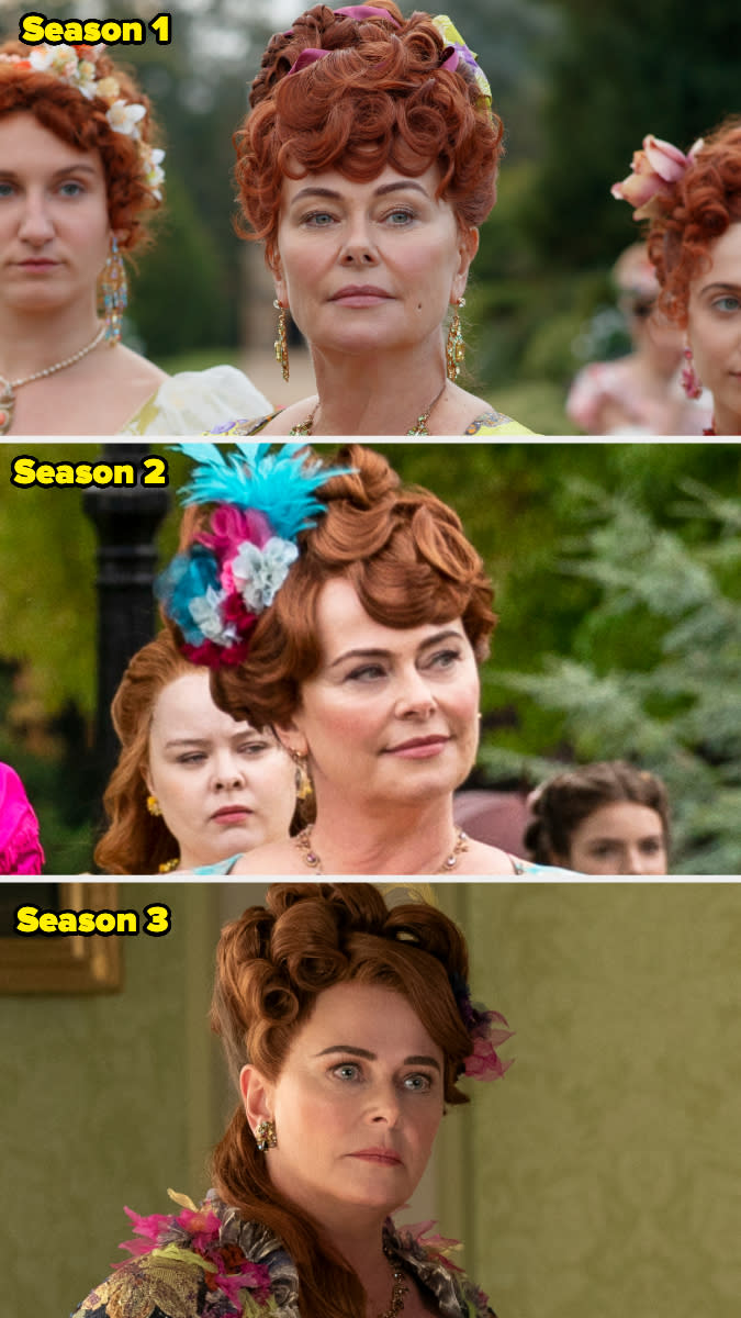 Season progression of Polly Walker in period costumes from Season 1 to Season 3