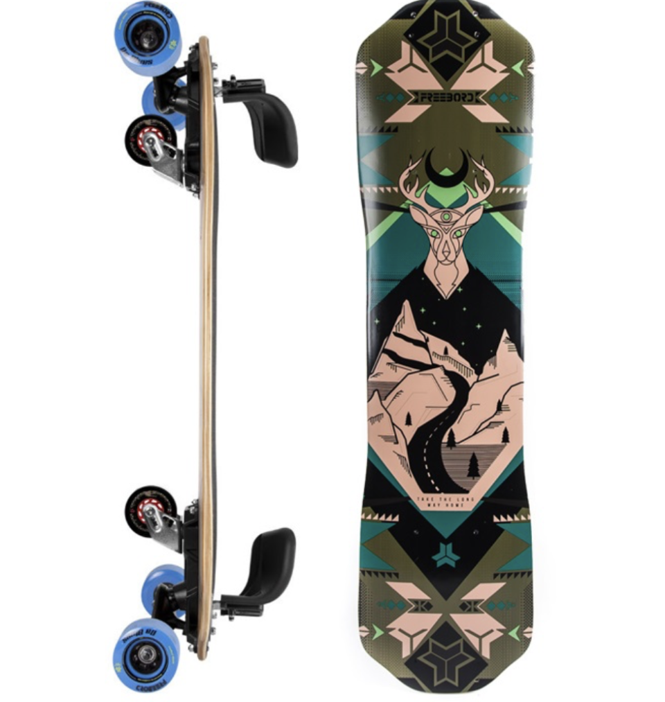 <p>Freebord è lo skateboard che, a differenza delle tavole tradizionali, ha sei ruote. Le solite quattro di dimensioni normali sono attaccate all’esterno mentre due più piccole sono fissate in mezzo alla tavola. Prezzo: 237 dollari su freebord.com </p>