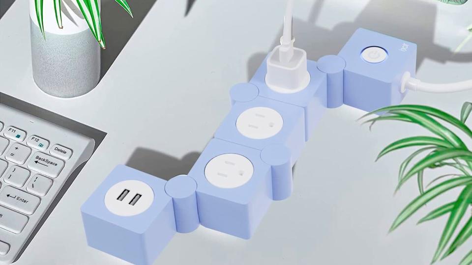 light blue adjustable power strip