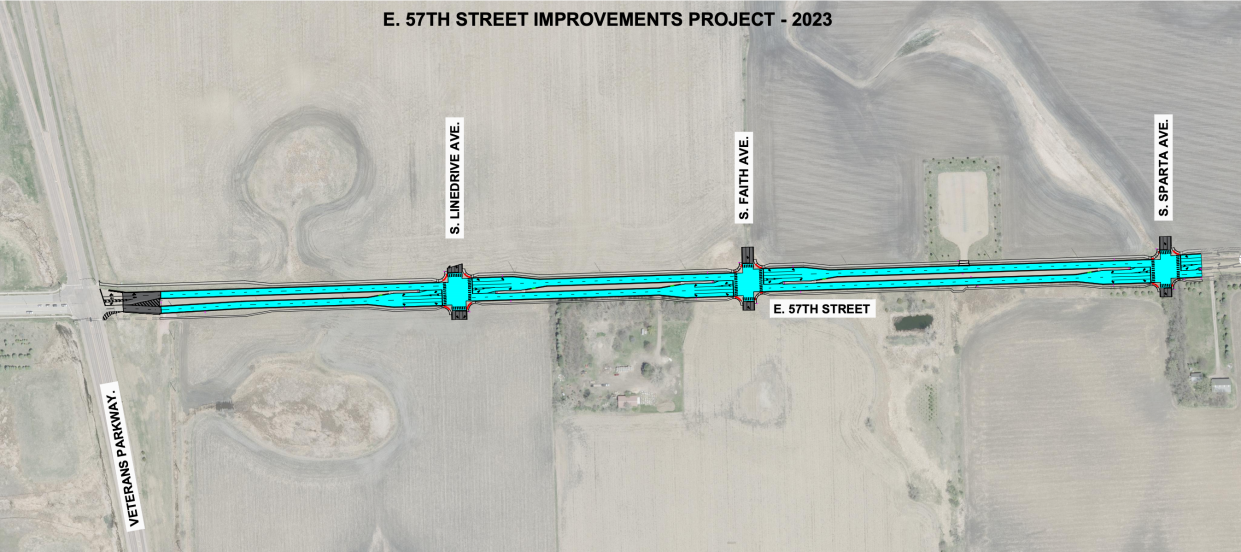 Construction on 57th Street, east of Veterans Parkway, will be closed to through travel until the expansion project is complete in October.