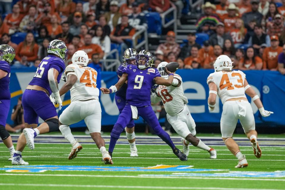 Will Michael Penix Jr. and the Washington Huskies beat the Texas Longhorns in the College Football Playoff? Sugar Bowl picks, predictions and odds weigh in on the semifinal game.