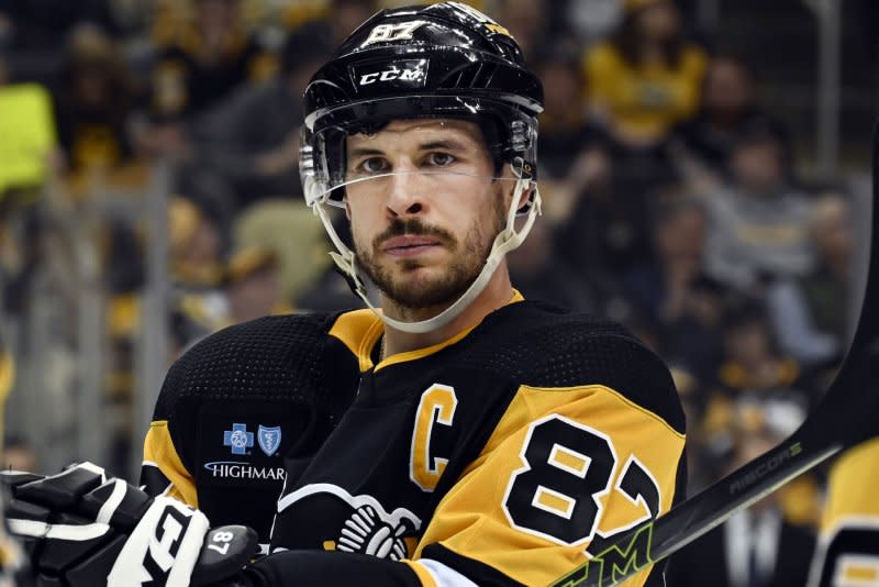 Center Sidney Crosby (pictured) and the Pittsburgh Penguins will host rookie Connor Bedard and the Chicago Blackhawks at 8 p.m. EDT Tuesday in Pittsburgh. File Photo by Archie Carpenter/UPI