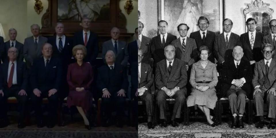 <p>Season 4 dives into the Prime Minister term of Margaret Thatcher. One of the most important moments in the season's trailer? Thatcher's burgundy suit, which she wore in her historic cabinet portrait. </p>