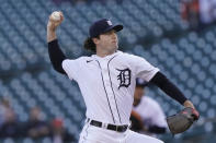 Detroit Tigers starting pitcher Casey Mize throws during the first inning of a baseball game against the Kansas City Royals, Wednesday, May 12, 2021, in Detroit. (AP Photo/Carlos Osorio)