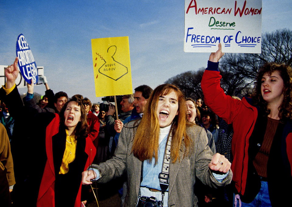 Pro-choice demonstrators during the March for Women's Lives rally in Washington, D.C., on April 5, 1992.  (Mark Reinstein via Getty Images)