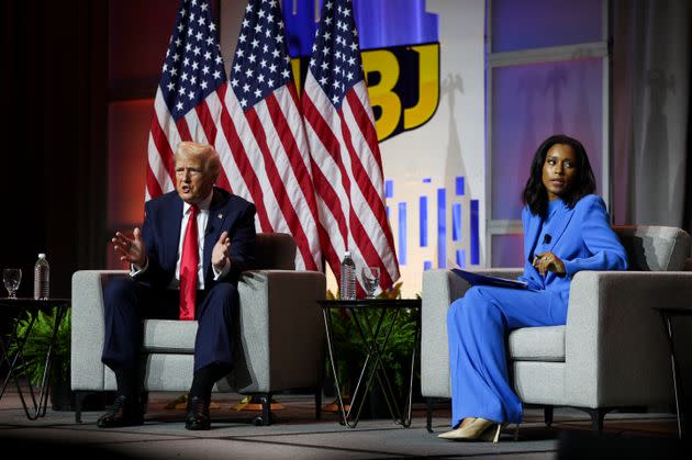 Former President Donald Trump participates in a question-and-answer session at the National Association of Black Journalists' annual convention and career fair on July 31, 2024. Trump has been widely criticized for questioning the racial identity of Vice President Kamala Harris, despite her having always identified as Indian-American and Black.